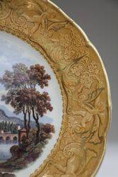 Antique Pratt Ware Landscape River Scene Gold  Beige   Border 