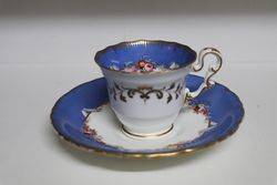 Copeland + Garrett Blue Ground Hand Painted Cup + Saucer C1833 #