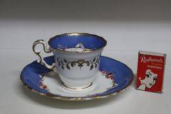 Copeland + Garrett Blue Ground Hand Painted Cup + Saucer C1833 