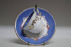 Copeland + Garrett Blue Ground Hand Painted Cup + Saucer C1833 