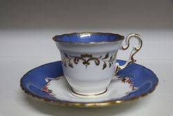 Copeland + Garrett Blue Ground Hand Painted Cup + Saucer C1833 