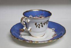 Copeland + Garrett Blue Ground Hand Painted Cup + Saucer C1833 