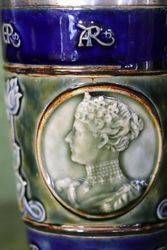 Royal Doulton Lambeth Silver Mounted Beaker London C1901 