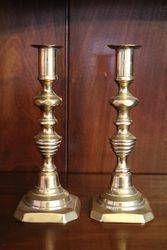 Antique Pair Of Brass Candlesticks  #