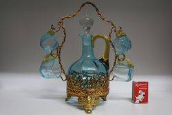 Victorian Liquor Set  4 Cups On Gilt Stand 