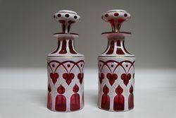 Pair OF 19th Century Ruby Overlay Scent Bottles C1870 #