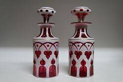 Pair OF 19th Century Ruby Overlay Scent Bottles C1870 