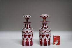 Pair OF 19th Century Ruby Overlay Scent Bottles C1870 