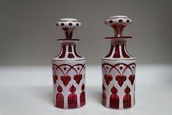 Pair OF 19th Century Ruby Overlay Scent Bottles C1870 