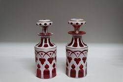 Pair OF 19th Century Ruby Overlay Scent Bottles C1870 