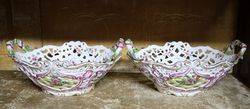 A Stunning Antique Pair Of Meissen Porcelain Baskets#