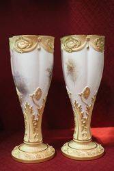 Pair Of Royal Worcester Goblet Vases C1908 By Jas Stinton 