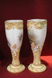 Pair Of Royal Worcester Goblet Vases C1908 By Jas Stinton 