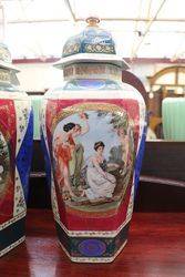 Garniture of 3 Bohemian Vases With Lids C1891