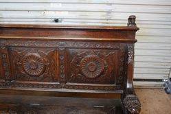 Antique Baronial Carved Oak Hall Seat 