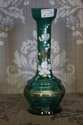 Victorian Green Hand Decorated Glass vase #