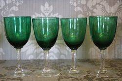 Set Of 4 Victorian Green Wine Glass 