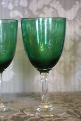 Set Of 4 Victorian Green Wine Glass 