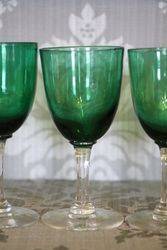 Set Of 4 Victorian Green Wine Glass 