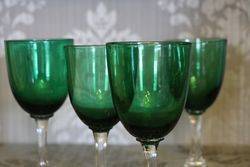 Set Of 4 Victorian Green Wine Glass 