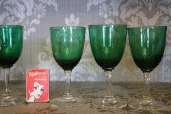 Set Of 4 Victorian Green Wine Glass 