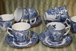 15 Pieces Johnson Bros Mill Stream Coffee Cup + Saucers 