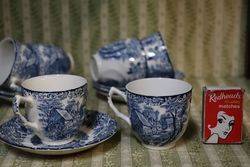 15 Pieces Johnson Bros Mill Stream Coffee Cup + Saucers 