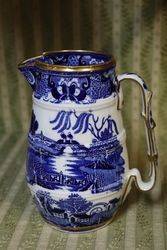 George Grainger + Co Worcester Blue and White Willow Jug C1850 