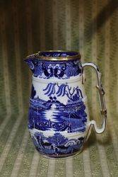 George Grainger + Co Worcester Blue and White Willow Jug C1850 