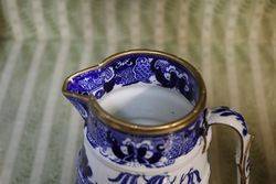 George Grainger + Co Worcester Blue and White Willow Jug C1850 