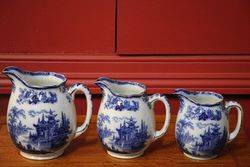 Set of 3 Royal Doulton Flow Blue Madras Jugs #