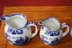 Set of 3 Royal Doulton Flow Blue Madras Jugs 