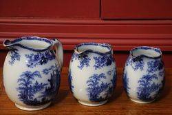 Set of 3 Royal Doulton Flow Blue Madras Jugs 