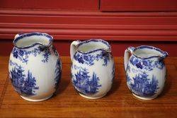 Set of 3 Royal Doulton Flow Blue Madras Jugs 