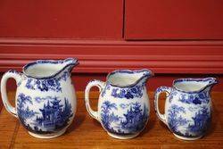 Set of 3 Royal Doulton Flow Blue Madras Jugs 