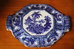 W Adams + Co ironstone China Blue + White Tureen Cover Stand  