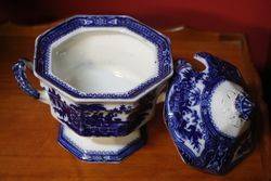 W Adams + Co ironstone China Blue + White Tureen Cover Stand  
