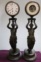 Genuine Pair Of Rare Spelter Figures, Clock and Barometer.. 