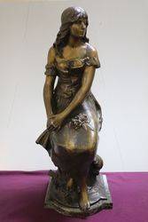 A Genuine "Mignon" Signed by A. Moreau Spelter Figure On Marble Base.