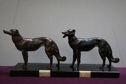 A Genuine Art Deco Spelter And Marble Pair Of Borzoi Dogs C1930 #