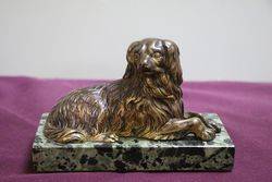 A Genuine Vintage Bronze Figure of a King Charles Cavalier Spaniel On a Marble B