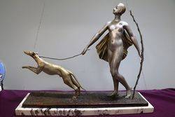 Art Deco Bronze Group of Diana the Huntress 