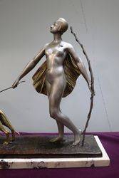 Art Deco Bronze Group of Diana the Huntress 