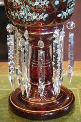 A Large Pair Of Victorian Ruby Glass Double Hung Lustre Vases  