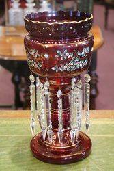 A Large Pair Of Victorian Ruby Glass Double Hung Lustre Vases  