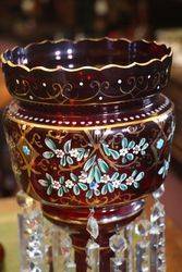 A Large Pair Of Victorian Ruby Glass Double Hung Lustre Vases  