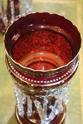 A Large Pair Of Victorian Ruby Glass Double Hung Lustre Vases  