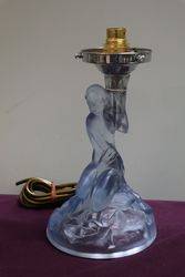Art Deco Blue Glass Figure Table Lamp and Shade 
