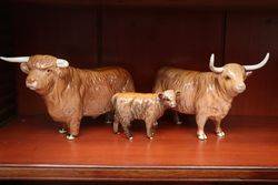 Beswick Highland Cattle Family Bull-Cow-Calf #