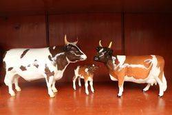 Early Beswick Family Of 3 Ayrshire Cattle BullCowCalf 